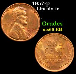 1957-p Lincoln Cent 1c Grades GEM+ Unc RB