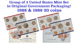 Group of 2 United States Mint Set in Original Government Packaging! From 1988-1989 with 20 Coins Ins