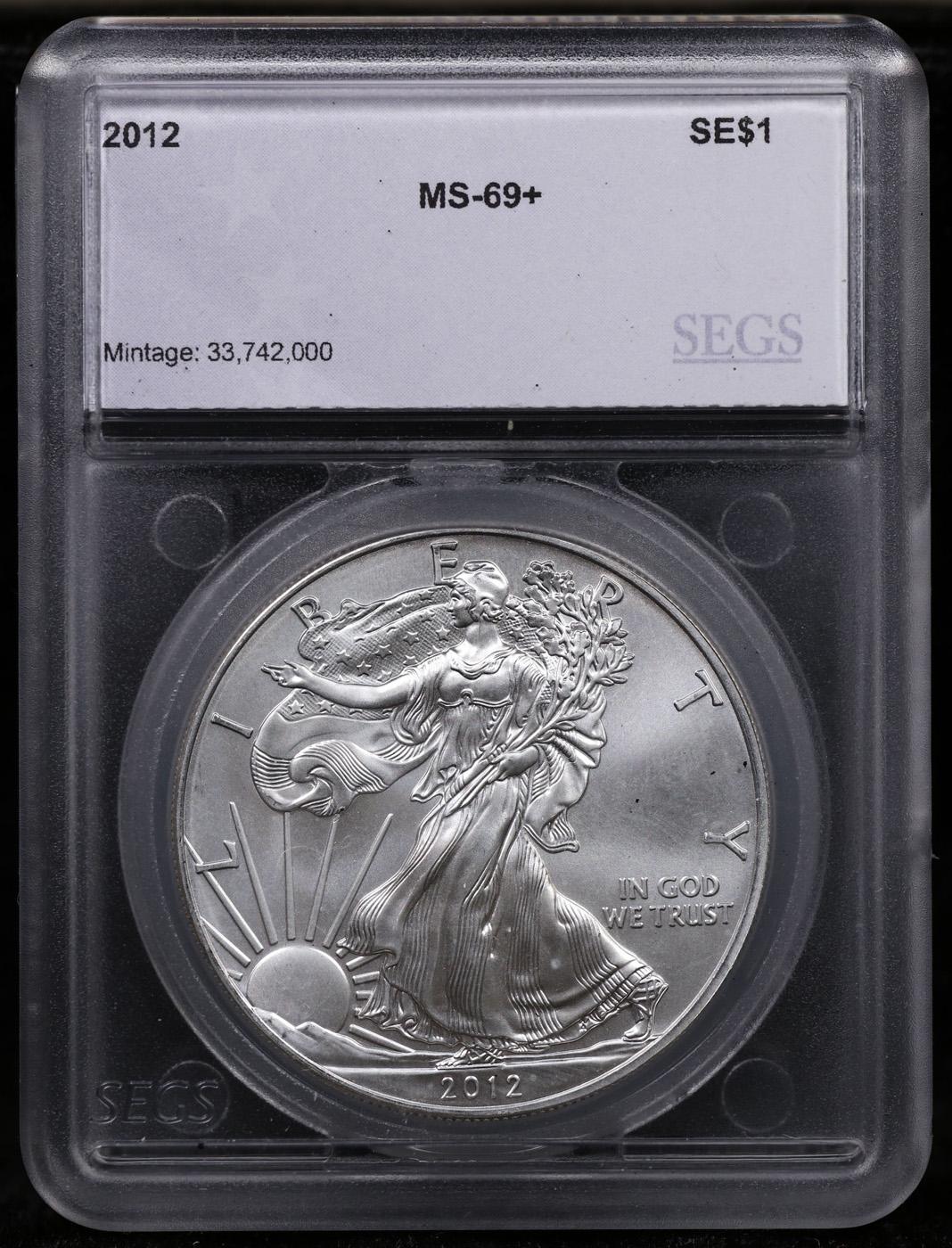 2012 Silver Eagle Dollar $1 Graded ms69+ By SEGS