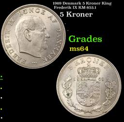 1969 Denmark 5 Kroner King Frederik IX KM-853.1 Grades Choice Unc