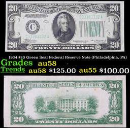 1934 $20 Green Seal Federal Reserve Note (Philadelphia, PA) Grades Choice AU/BU Slider