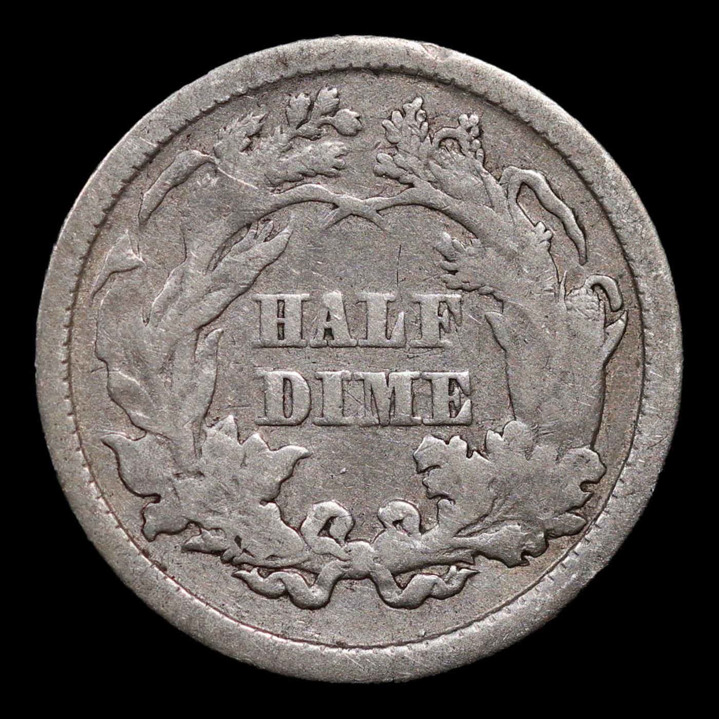 1860-p Seated Liberty Half Dime 1/2 10c Grades f+