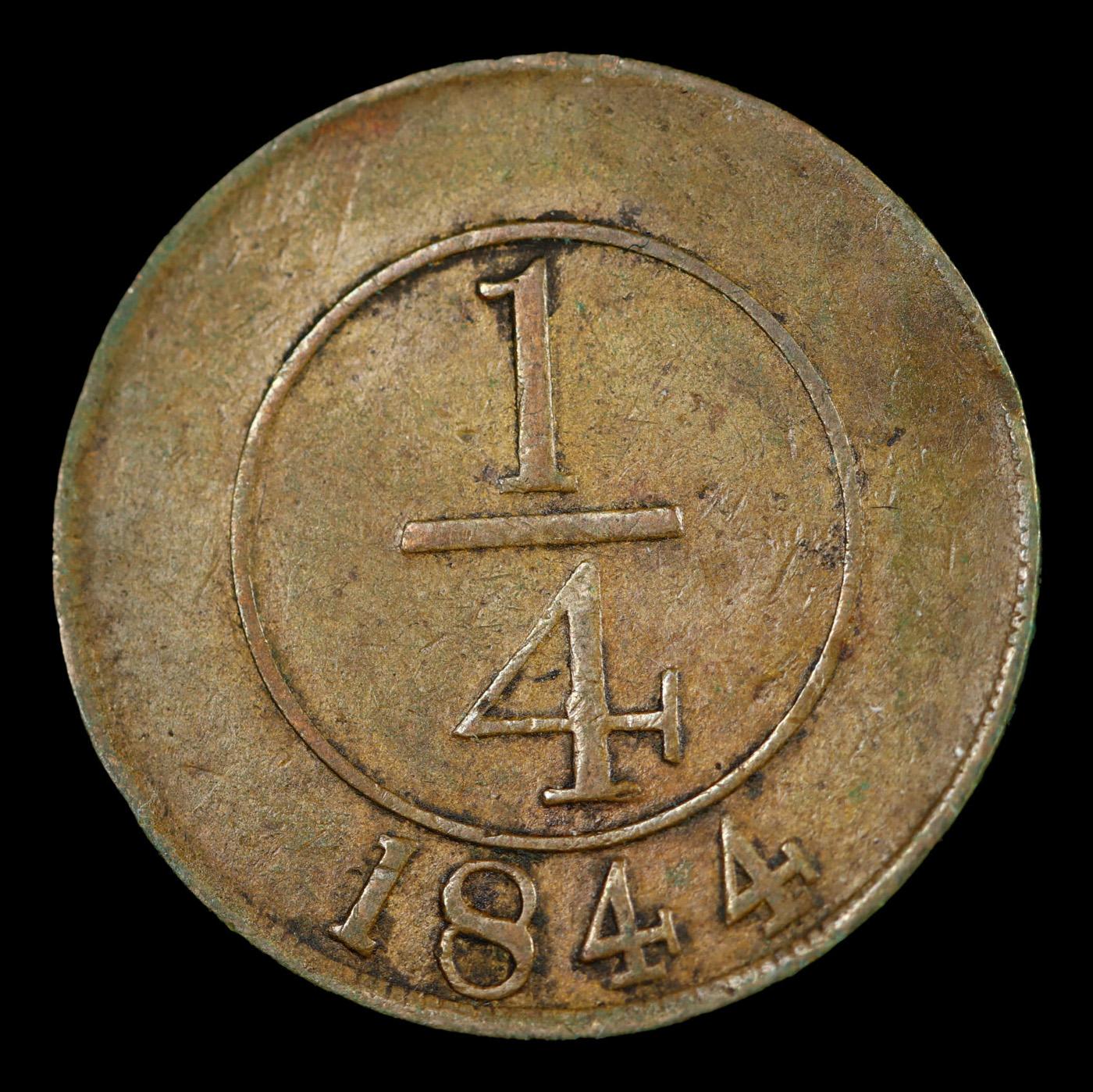 1844 Dominican Republic 1/4 Real KM-1 Grades xf+