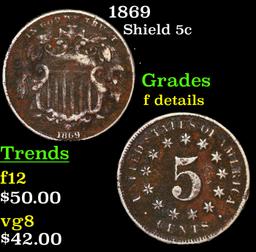 1869 Shield Nickel 5c Grades f details