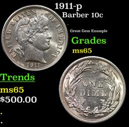 1911-p Barber Dime 10c Grades GEM Unc