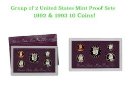 Group of 2 United States Mint Proof Sets 1992-1993 10 coins