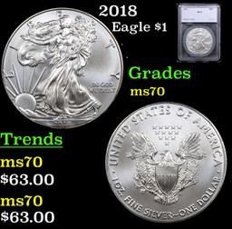 2018 Silver Eagle Dollar $1 Graded ms70 By SEGS