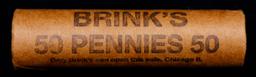 Mixed small cents 1c orig shotgun roll, 1917-d Wheat Cent, 1890 Indian Cent other end, Brinks Wrappe