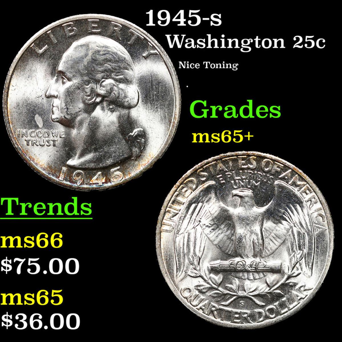 1945-s Washington Quarter 25c Grades GEM+ Unc