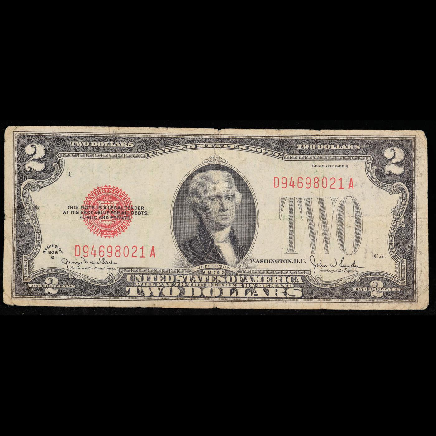 1928G $2 Red Seal United States Note Fr-1508 Grades vf+