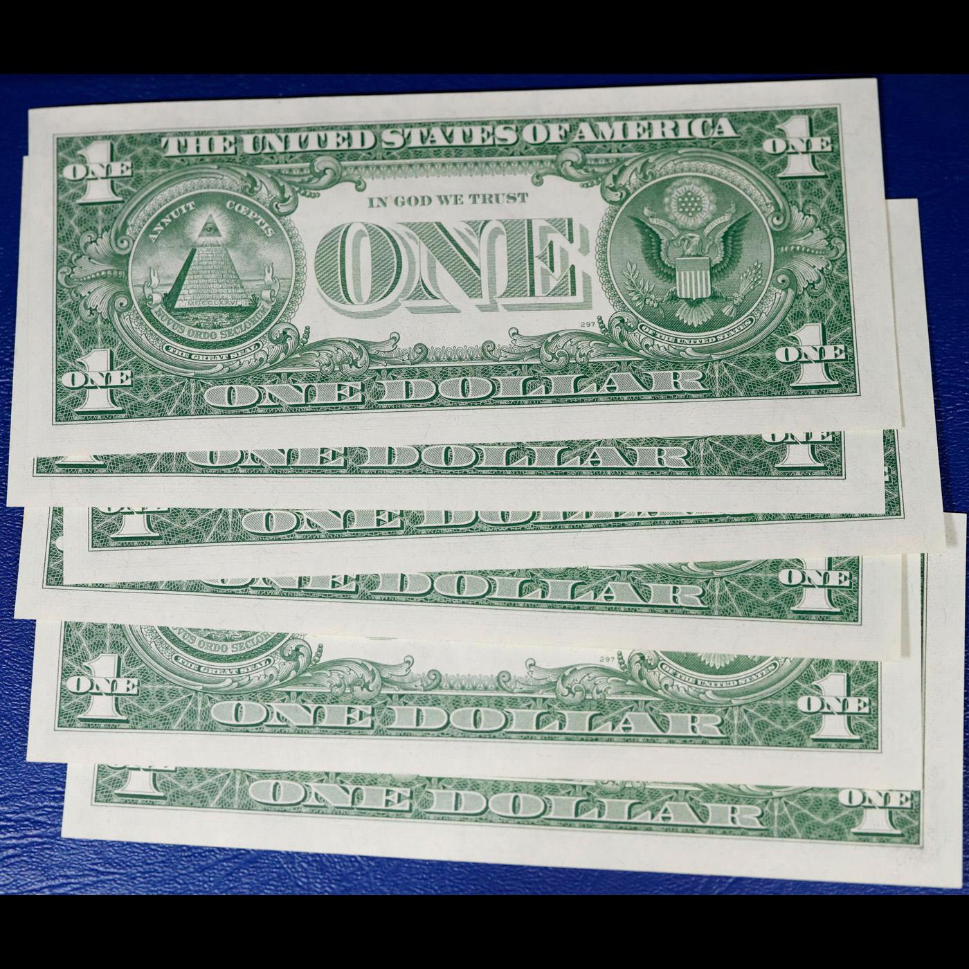 6x Consecutive Serial Numbers 1957 $1 Blue Seal Silver Certificates Grades cu