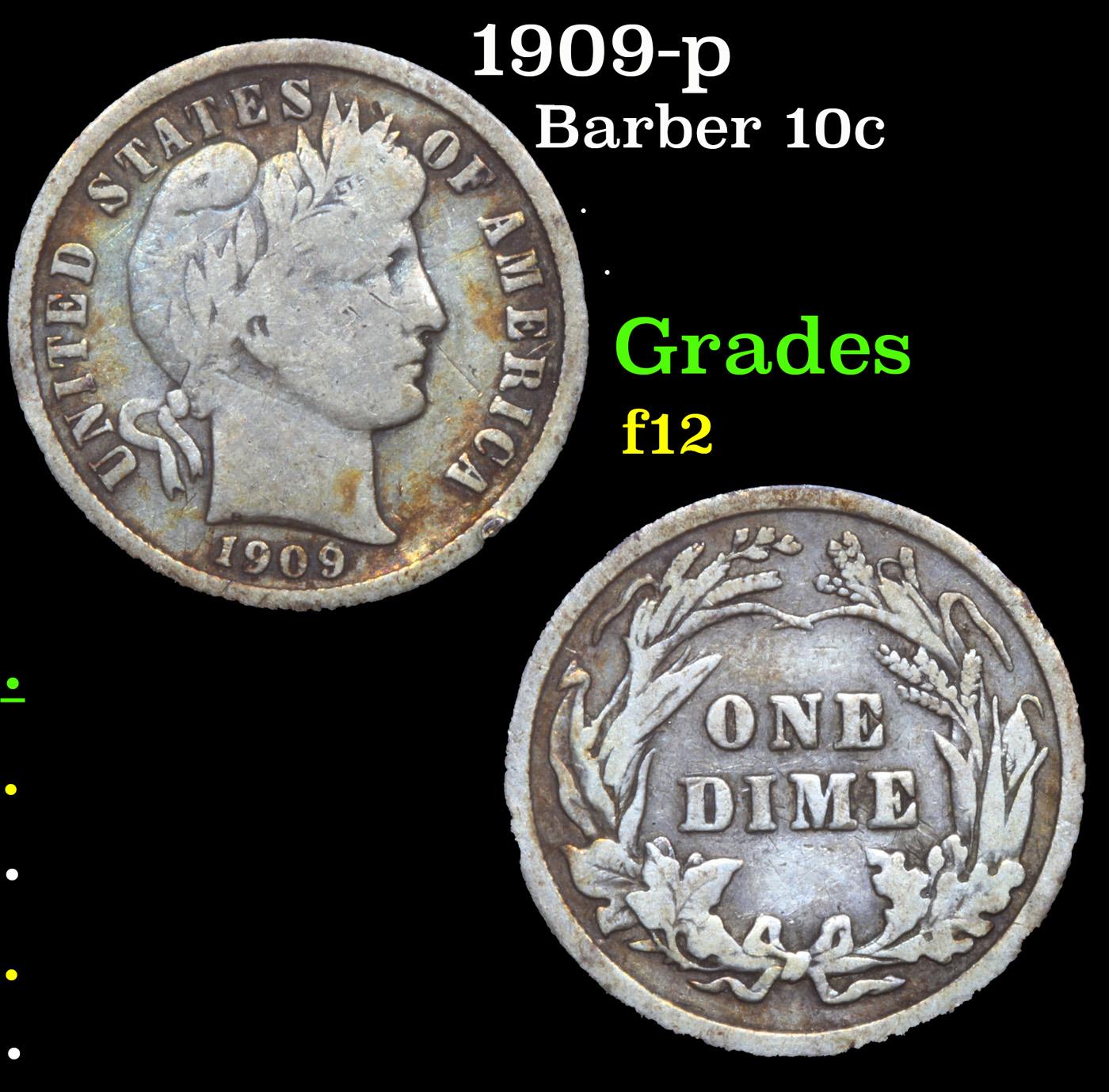 1909-p Barber Dime 10c Grades f, fine