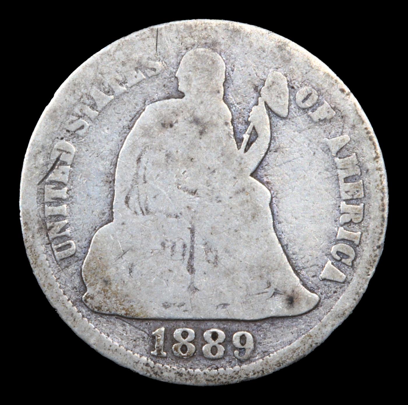 1889-p Seated Liberty Dime 10c Grades g+