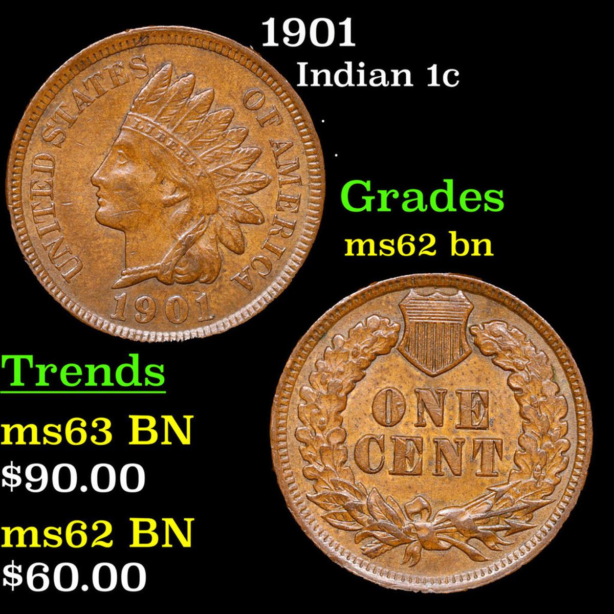 1901 Indian Cent 1c Grades Select Unc BN