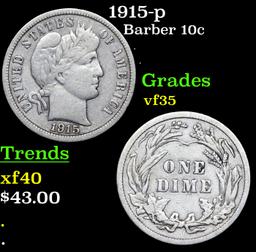 1915-p Barber Dime 10c Grades vf++