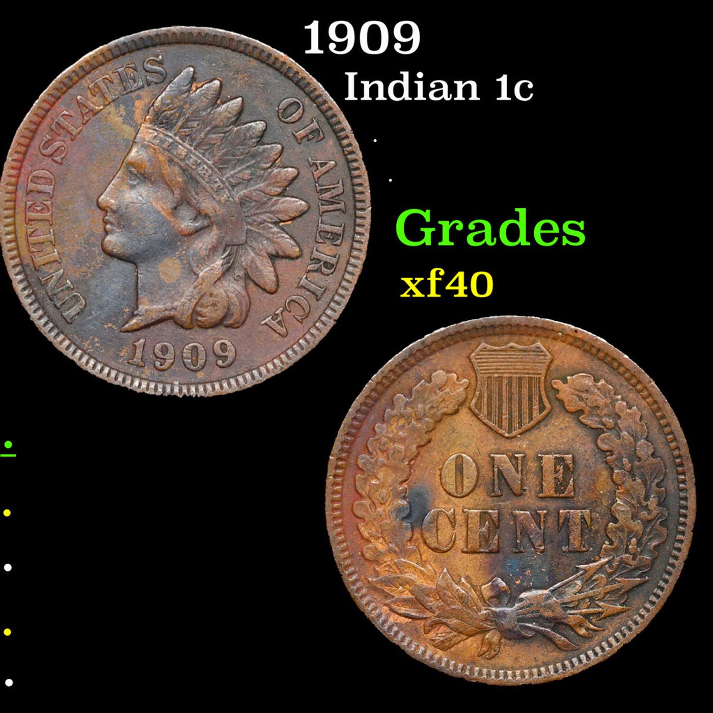 1909 Indian Cent 1c Grades xf