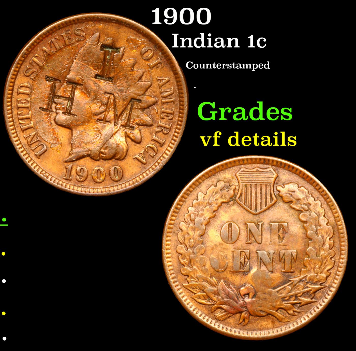 1900 Indian Cent 1c Grades vf details