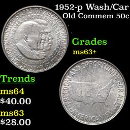 1952-p Wash/Car Old Commem Half Dollar 50c Grades Select+ Unc