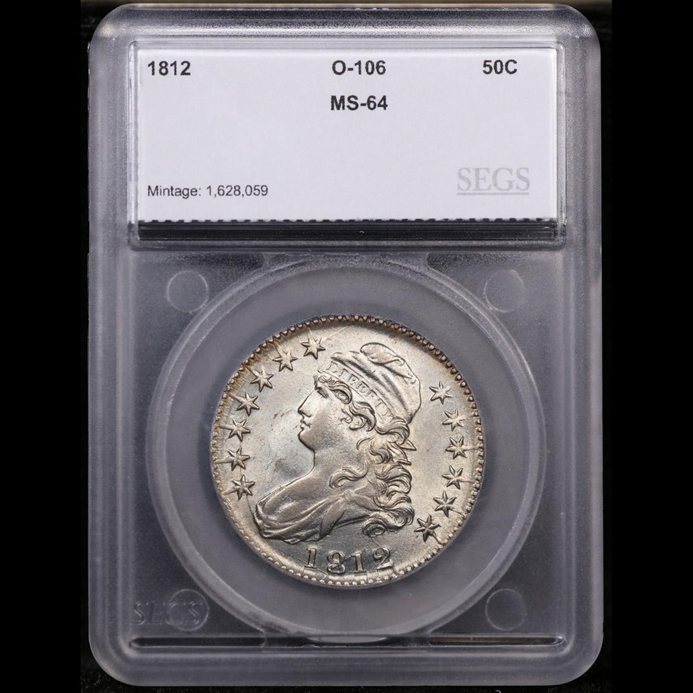 ***Auction Highlight*** 1812 Capped Bust Half Dollar O-106 R3 Near TOP POP! 50c Graded ms64 By SEGS