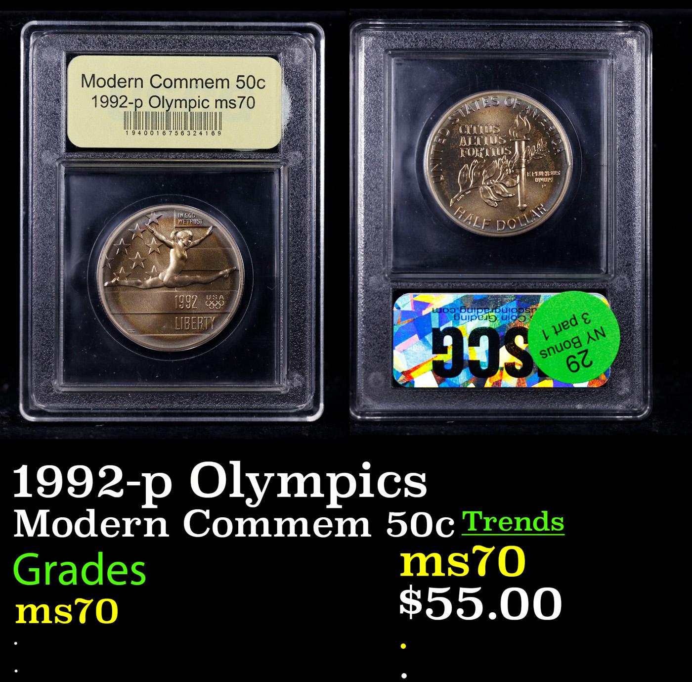 1992-p Olympics Modern Commem Half Dollar 50c Graded ms70, Perfection BY USCG