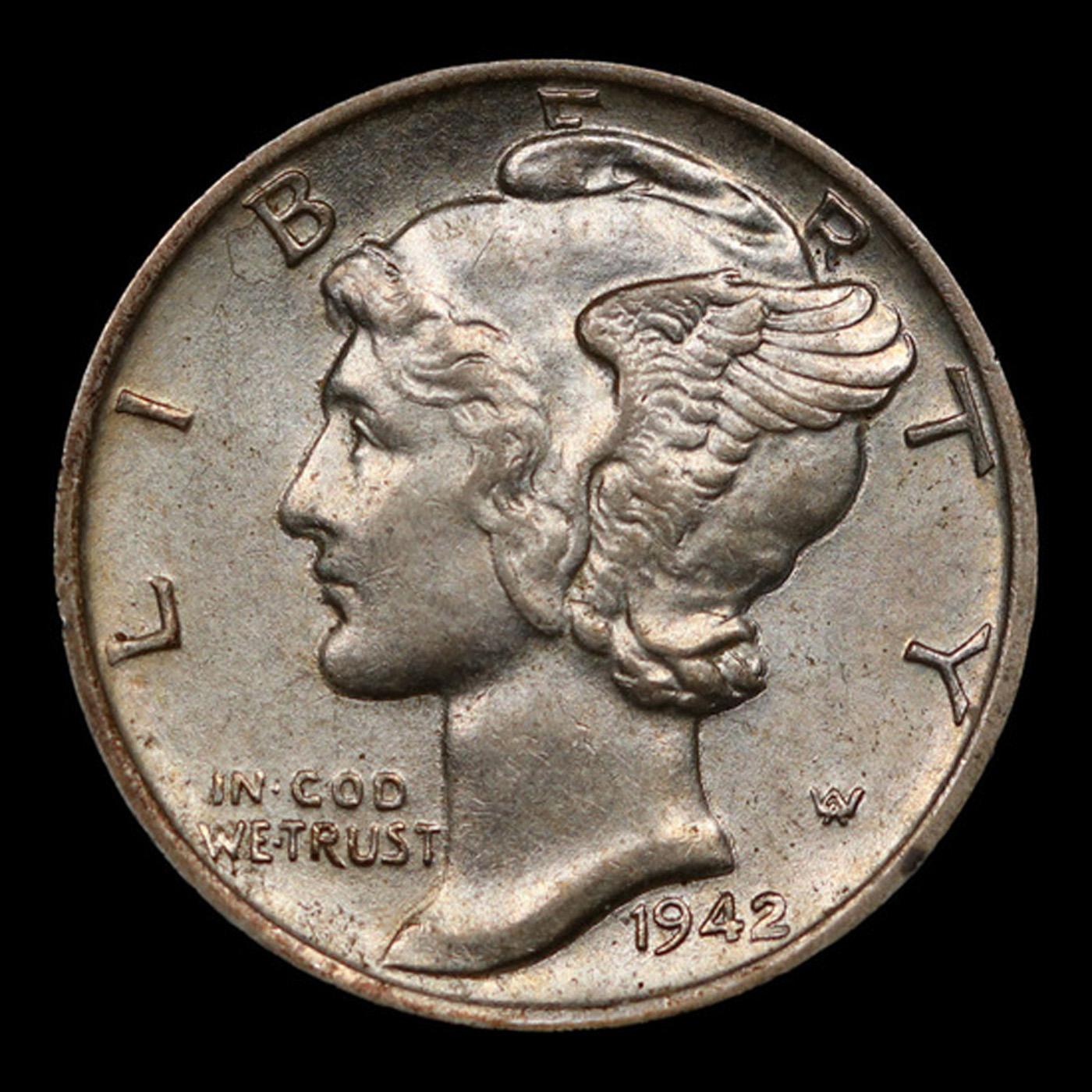 1942-p Mercury Dime 10c Grades Choice Unc FSB