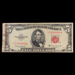 **Star Note** 1953C $5 Red Seal United States Note Grades vf++