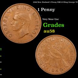 1946 New Zealand 1 Penny KM-13 King George VI Grades Choice AU/BU Slider