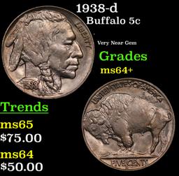 1938-d Buffalo Nickel 5c Grades Choice+ Unc