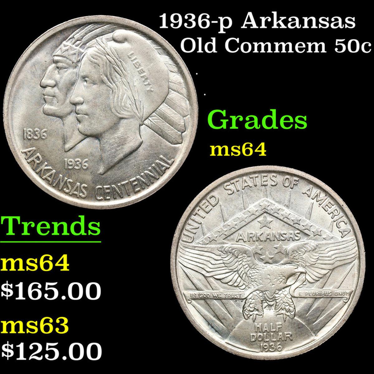 1936-p Arkansas Old Commem Half Dollar 50c Grades Choice Unc