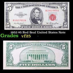 1953 $5 Red Seal United States Note Grades vf+