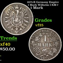 1875-B Germany Empire 1 Mark Wilhelm I KM-7 Grades vf+