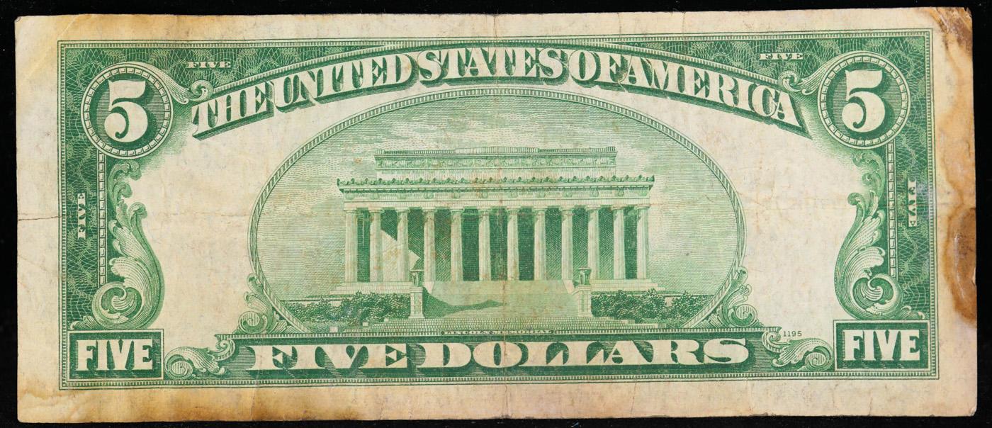 1934A $5 Blue Seal Silver Certificate Grades vf+