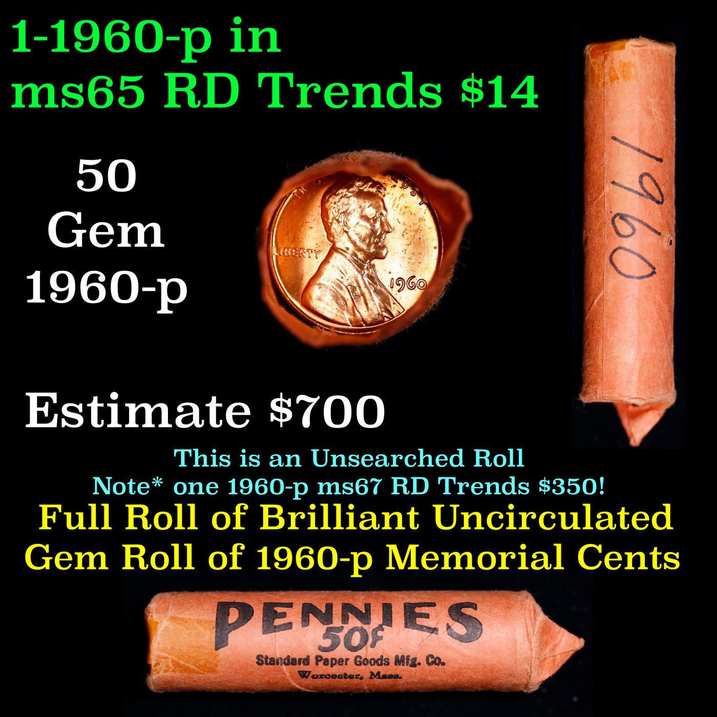 Lincoln 1c roll, 1960-p 50 pcs Standard Paper Good Mig. Co. Wrapper.