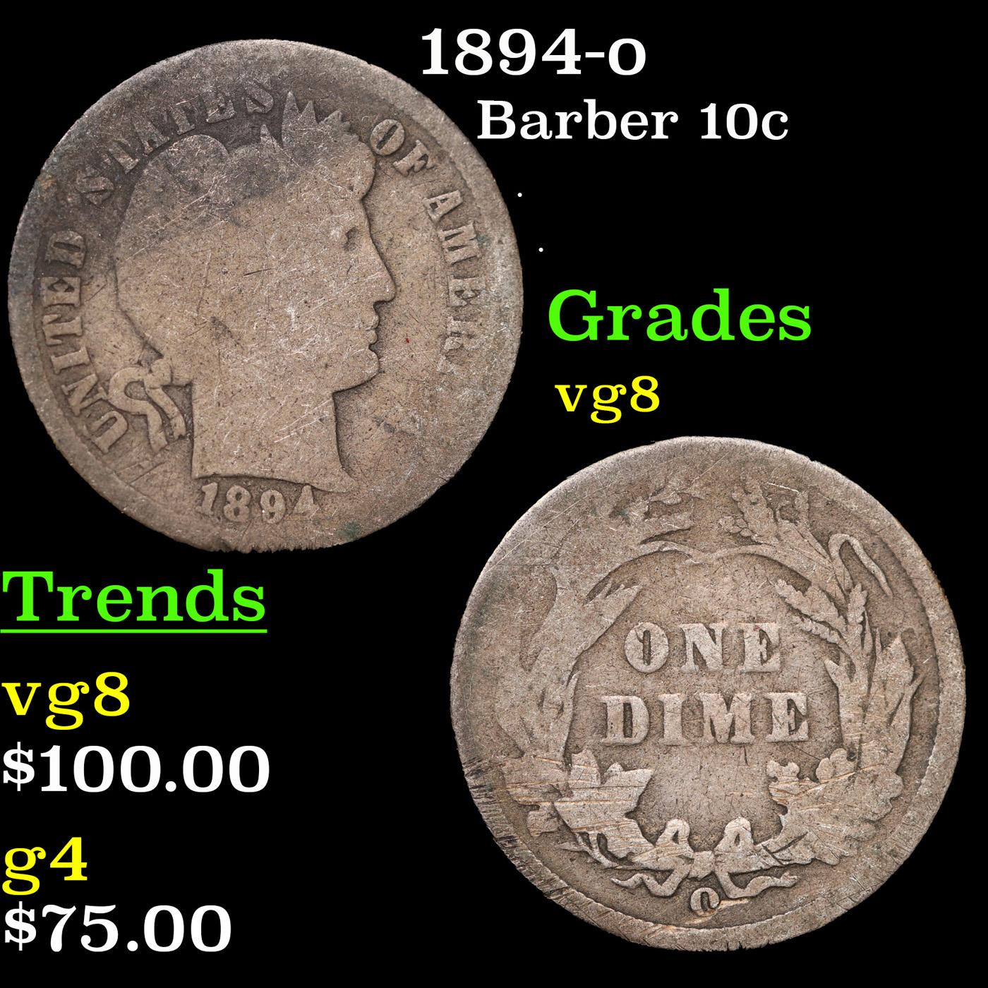 1894-o Barber Dime 10c Grades vg, very good