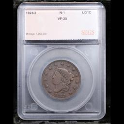 ***Auction Highlight*** 1823/2 N-1 Coronet Head Large Cent 1c Graded vf30 By SEGS (fc)