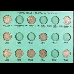 Partial Buffalo 5c Nickel Album, 1913-1938 54 coins in Total