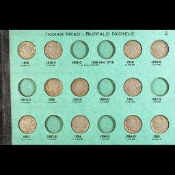 Partial Buffalo 5c Nickel Album, 1913-1938 54 coins in Total