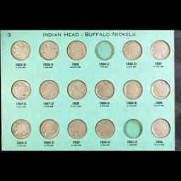 Partial Buffalo 5c Nickel Album, 1913-1938 54 coins in Total