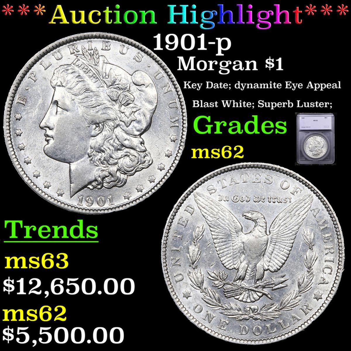 ***Auction Highlight*** 1901-p Morgan Dollar $1 Graded ms62 By SEGS (fc)