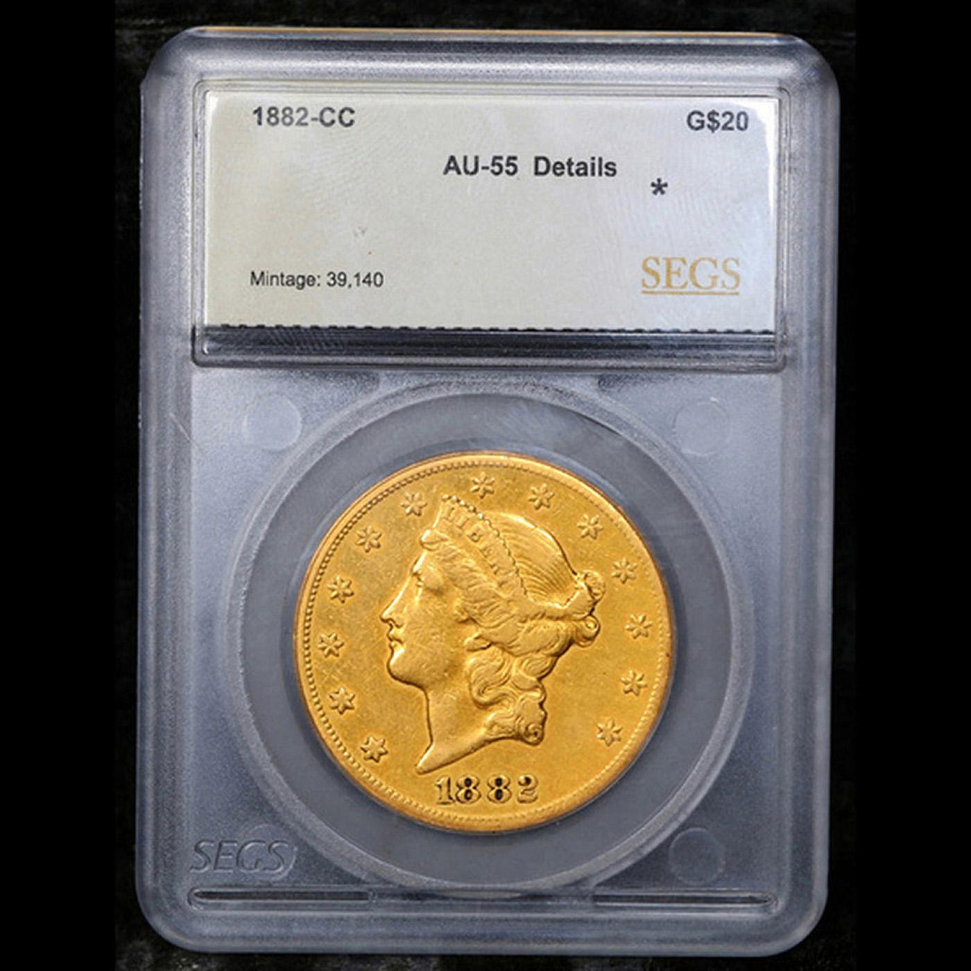 ***Auction Highlight*** 1882-cc Gold Liberty Double Eagle $20 Graded au55 details By SEGS (fc)