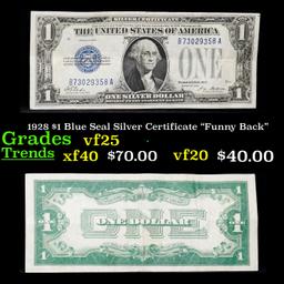 1928 $1 Blue Seal Silver Certificate "Funny Back" Grades vf+