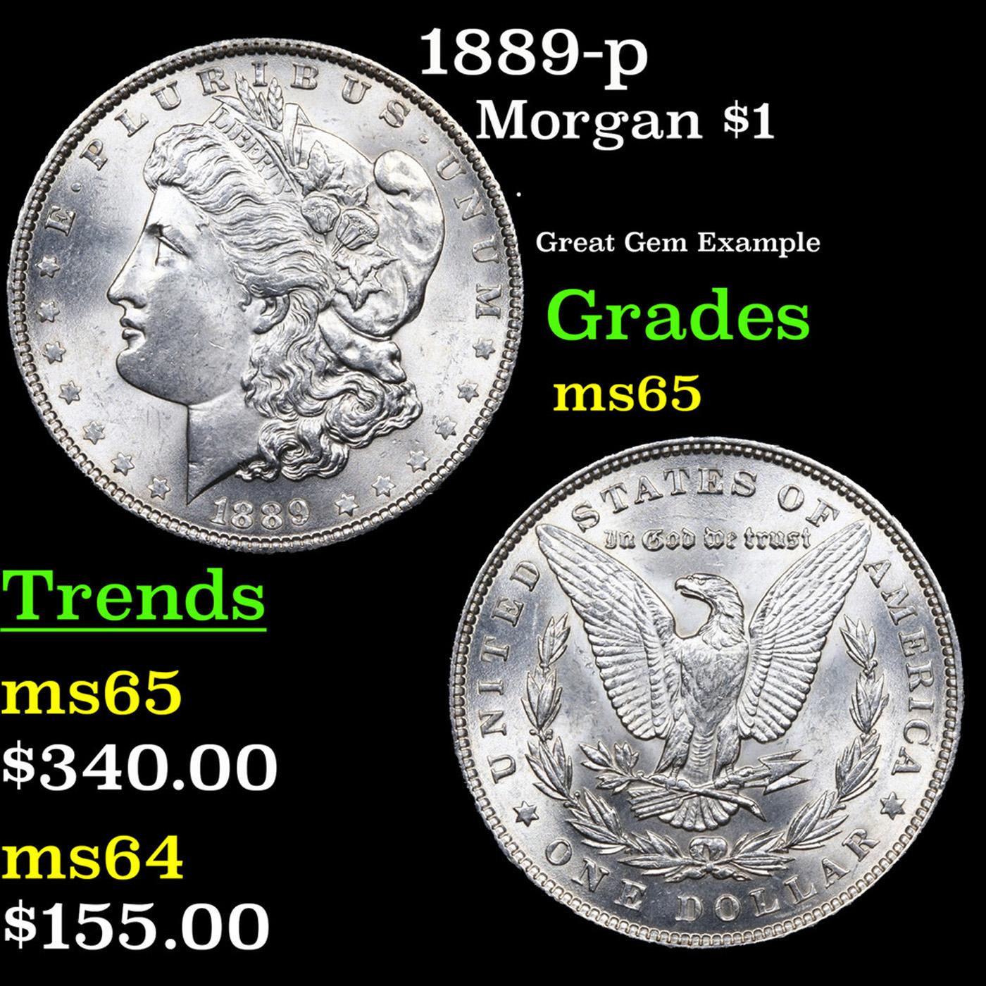 1889-p Morgan Dollar $1 Grades GEM Unc