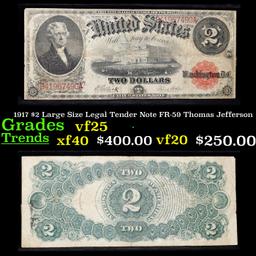 1917 $2 Large Size Legal Tender Note FR-59 Thomas Jefferson Grades vf+