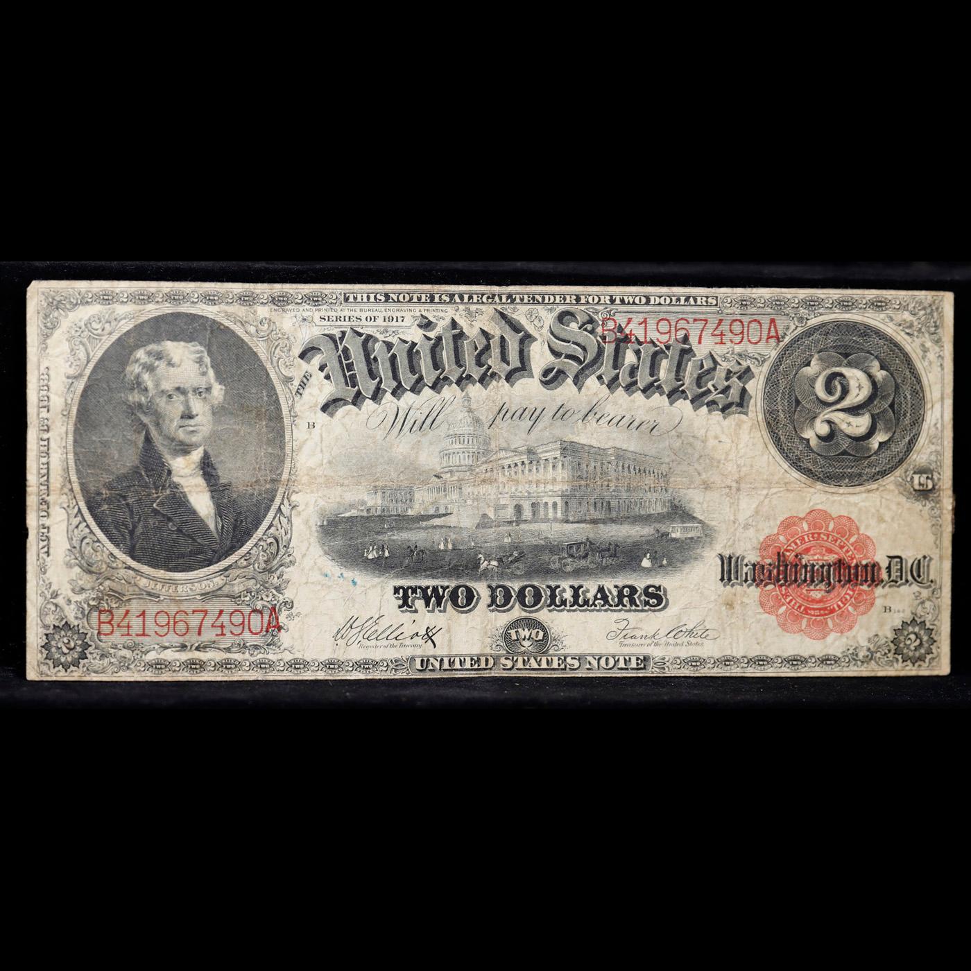 1917 $2 Large Size Legal Tender Note FR-59 Thomas Jefferson Grades vf+