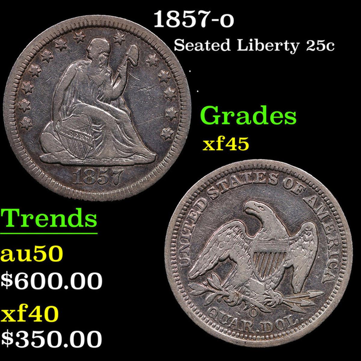 1857-o Seated Liberty Quarter 25c Grades xf+