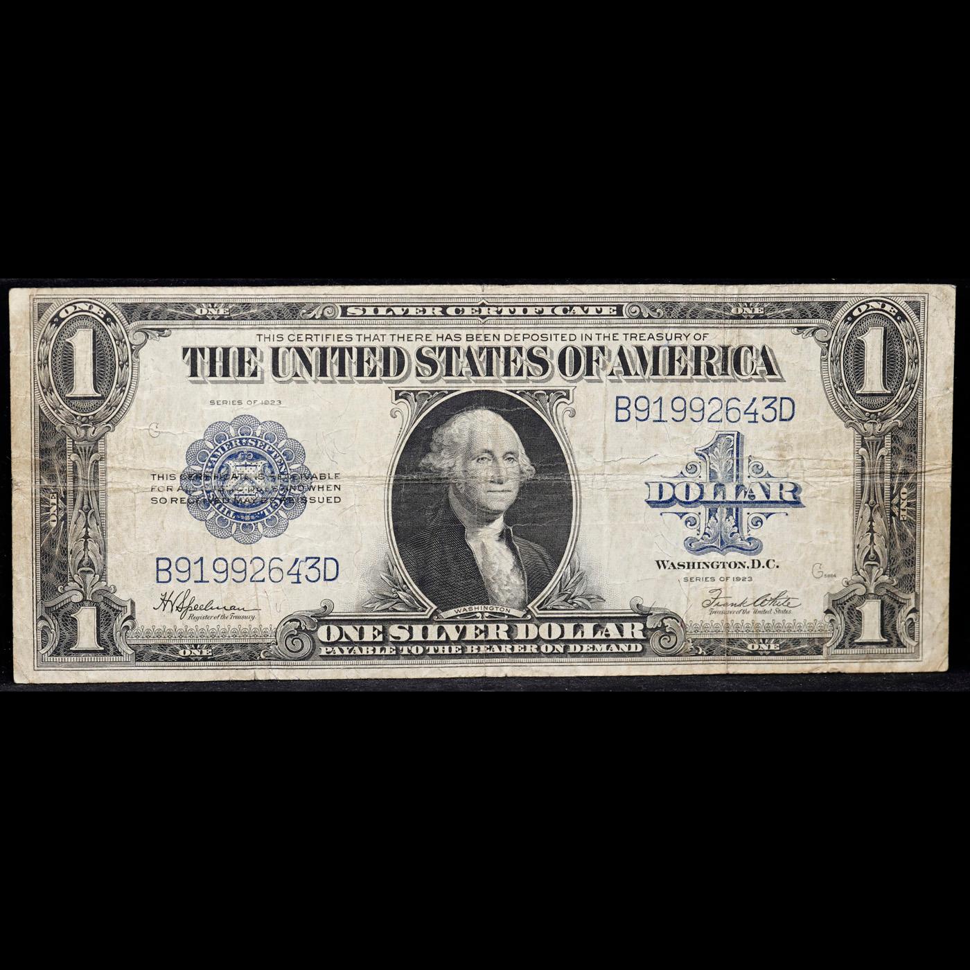 1923 $1 Large Size Blue Seal Silver Certificate, Fr-237, Sig. Speelman & White Grades vf++