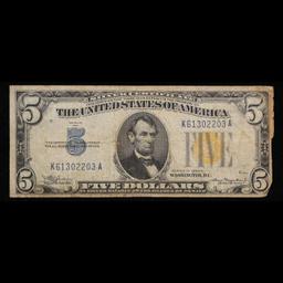 1934A $5 Silver Certificate North Africa WWII Emergency Currency Grades f+