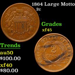 1864 Large Motto Two Cent Piece 2c Grades xf+