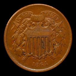 1864 Large Motto Two Cent Piece 2c Grades xf+