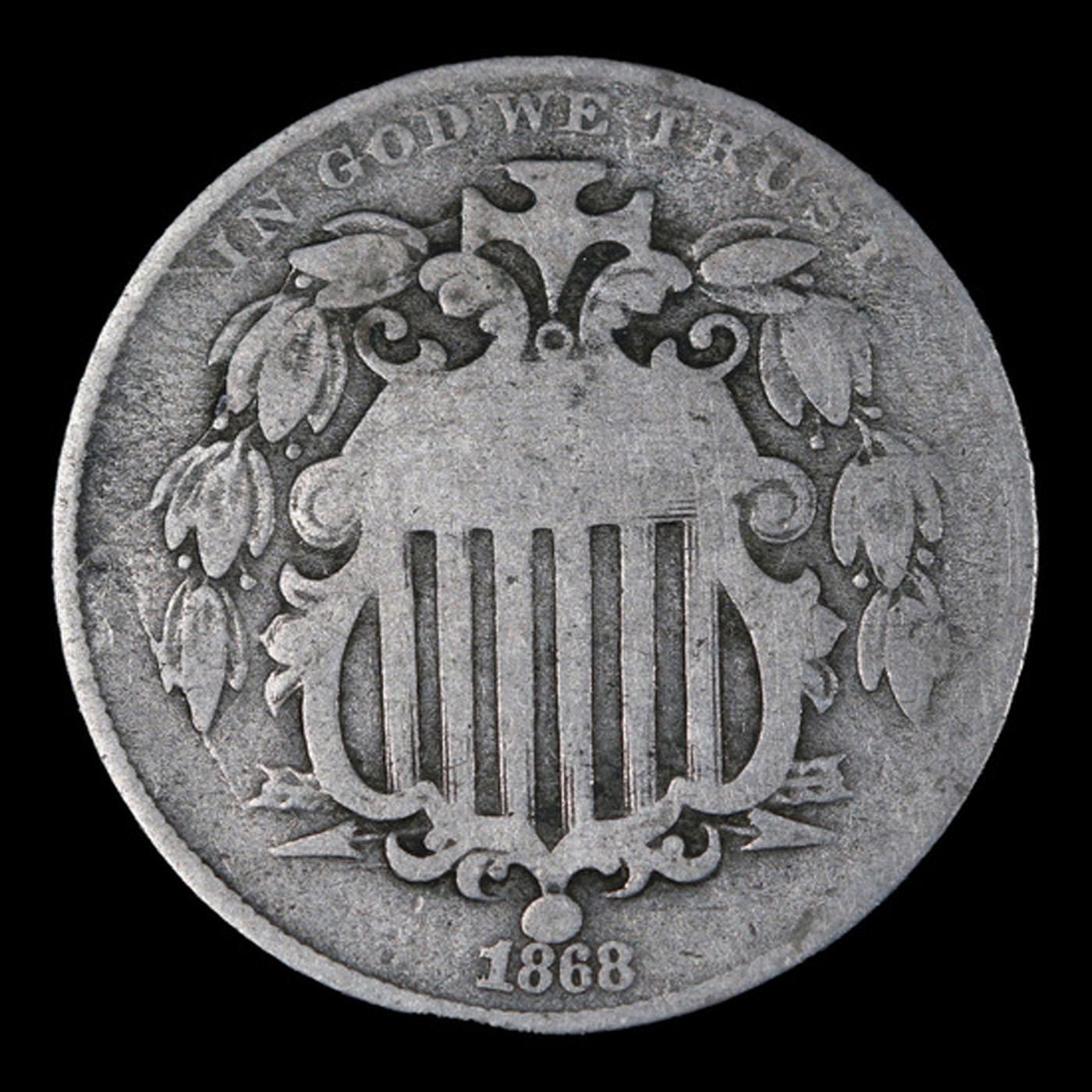 1868 Shield Nickel 5c Grades f+